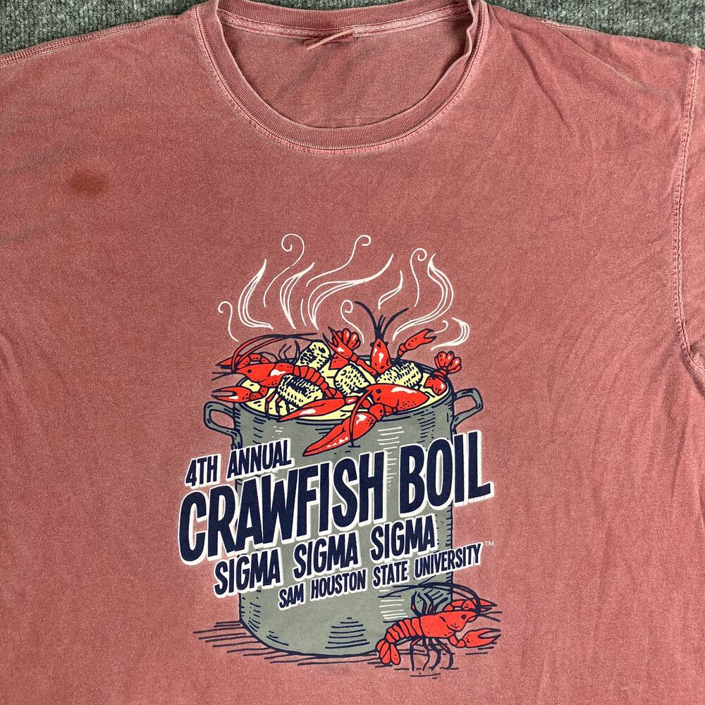 Comfort Colors T-Shirt Men's XL Red Crawfish Boil GraphicShort Sleeve Casual Tee